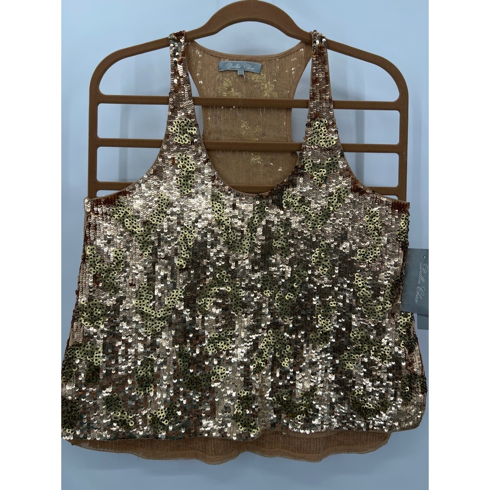 Women's Large Animal Print Gold Sequin Tank Top‎ Racerback  Glam NYE Clubbing